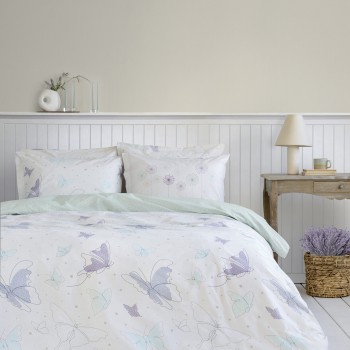 Nima Home Σετ Σεντόνια Υπέρδιπλα - Butterflies Εκρού, Πράσινο   (2 x 240x260 + 2  52x72)