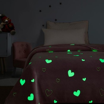 Κουβέρτα φωσφοριζέ μονή Hearts Pink Μονή (160x220)