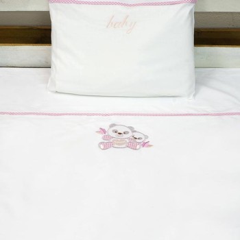 Σεντόνια κεντητά κούνιας Panda 02 Pink Κούνιας