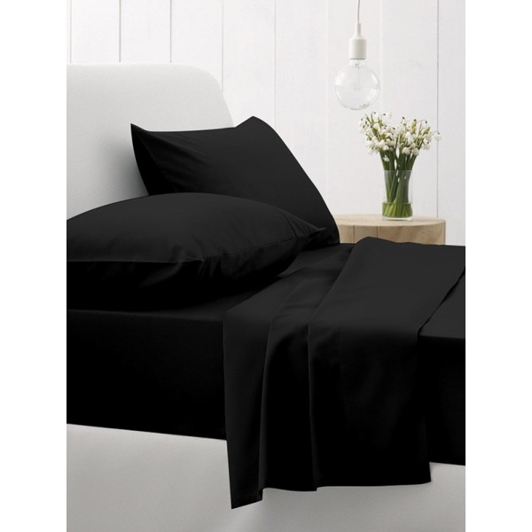 Σετ Σεντόνια Cotton Feelings 111 Black Διπλό με λάστιχο (150x205+30)