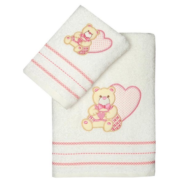 Σετ πετσέτες κεντητές Heart 01 White/Pink