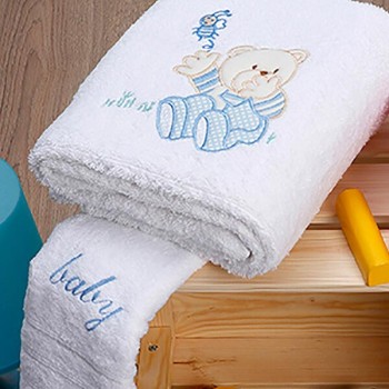 Σετ πετσέτες κεντητές Bear 04 White/Blue