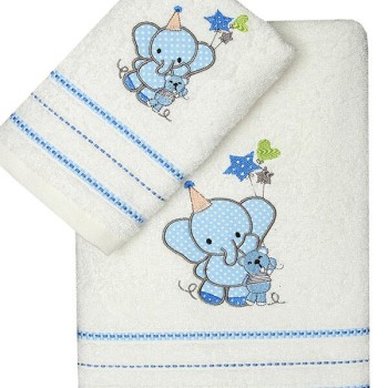 Σετ πετσέτες κεντητές Elephant 03 White/Blue
