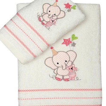Σετ πετσέτες κεντητές Elephant 03 White/Pink