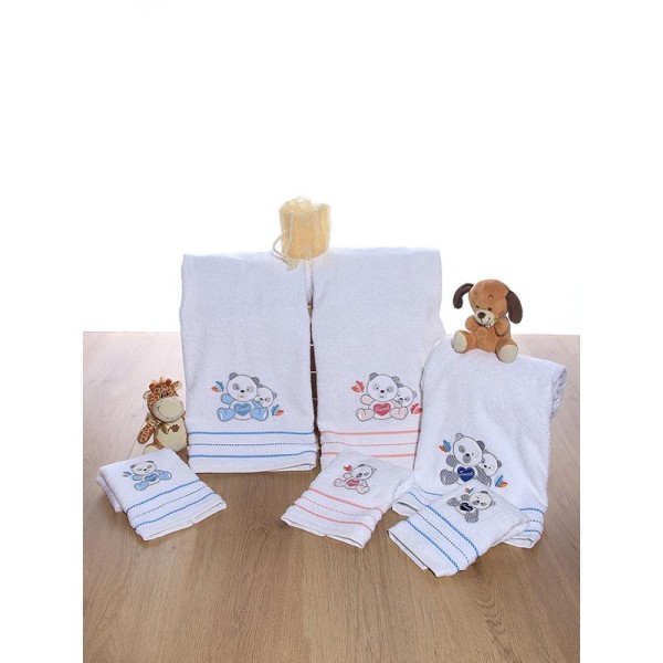 Σετ πετσέτες κεντητές Panda 02 White/Blue