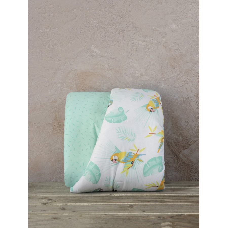 Nima Bebe Κουβερλί Κούνιας - Macaw Λευκό, Πράσινο   100x140