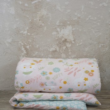 Nima Bebe Κουβερλί Κούνιας - Happy Monkey Ροζ, Μέντα   100x140