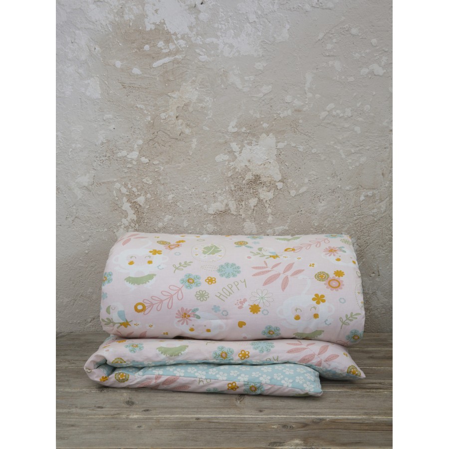 Nima Bebe Κουβερλί Κούνιας - Happy Monkey Ροζ, Μέντα   100x140