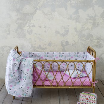 Nima Bebe Κουβερλί Κούνιας - Lola Panda Γκρι, Ροζ, Πράσινο, Γαλάζιο   100x140