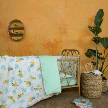 Nima Bebe Κουβερλί Κούνιας - Macaw Λευκό, Πράσινο   100x140