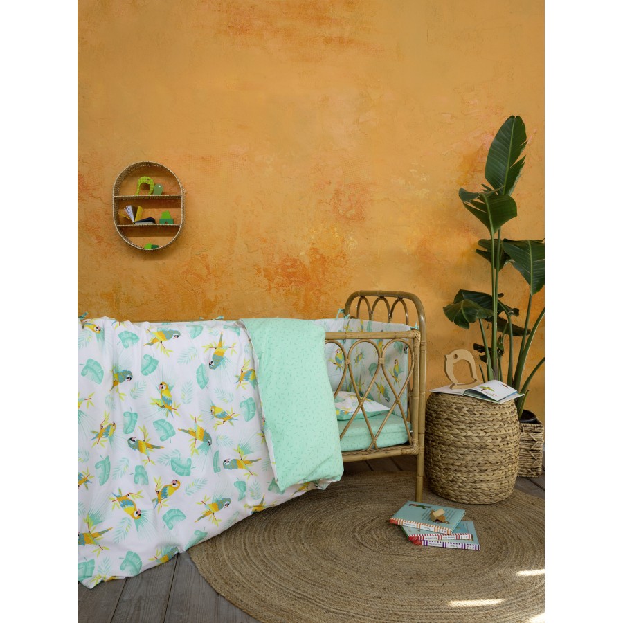 Nima Bebe Κουβερλί Κούνιας - Macaw Λευκό, Πράσινο   100x140