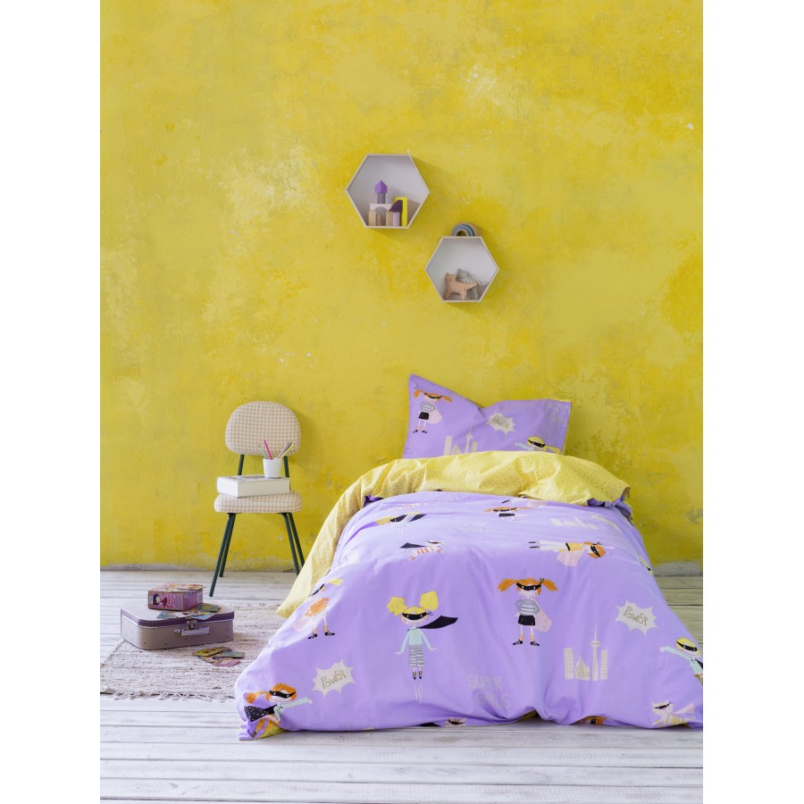 Nima Kids Κουβερλί Μονό - Super Girls Λιλά, Κίτρινο   160x240