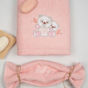 Σετ πετσέτες κεντητές Panda 02 Pink/Pink