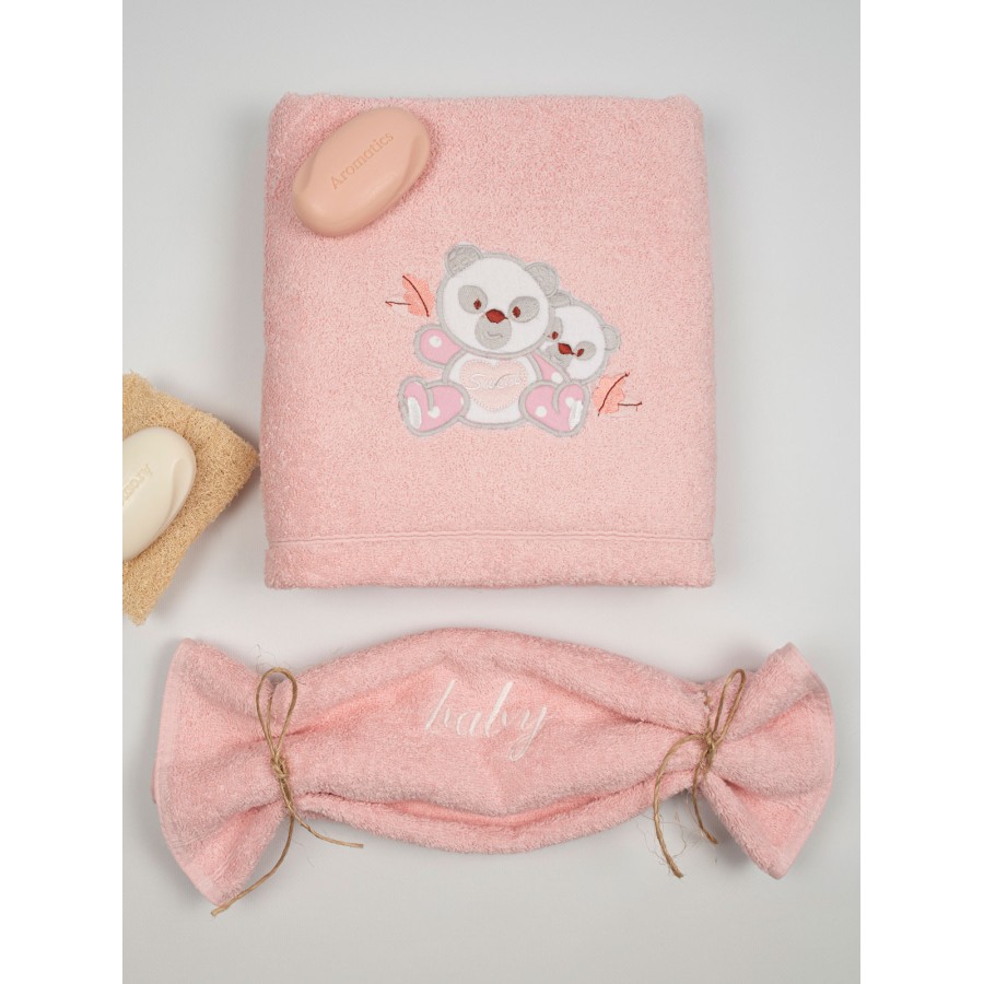 Σετ πετσέτες κεντητές Panda 02 Pink/Pink