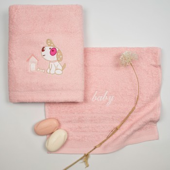 Σετ πετσέτες κεντητές Dog 07 Pink/Pink