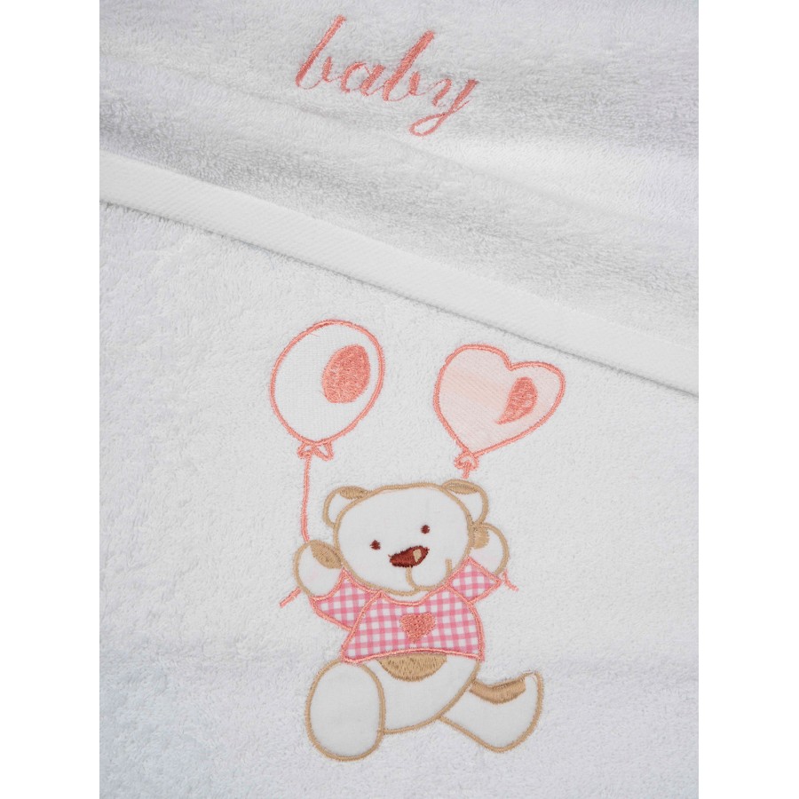 Σετ πετσέτες κεντητές Balloon 05 White/Pink