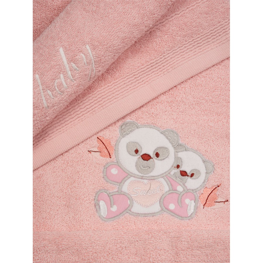 Σετ πετσέτες κεντητές Panda 02 Pink/Pink