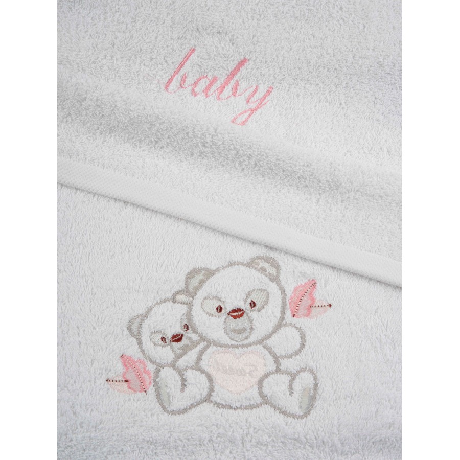 Σετ πετσέτες κεντητές Panda 02 White/Pink