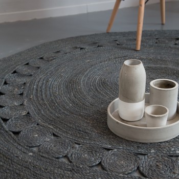 Nima Home Στρογγυλό Χαλί R150 - Makrame Dark Gray Γκρι