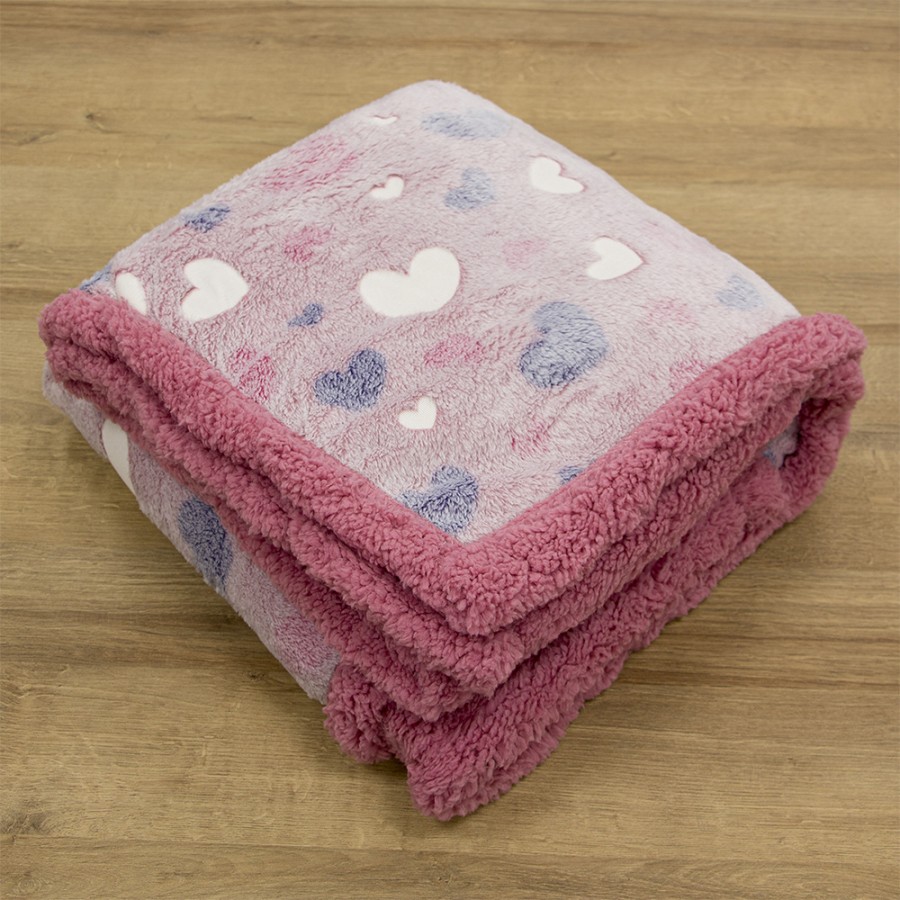 LINO ΚΟΥΒΕΡΤΑ FLEECE SHERPA ΦΩΣΦΟΡΙΖΕ HERZ PINK 160X220