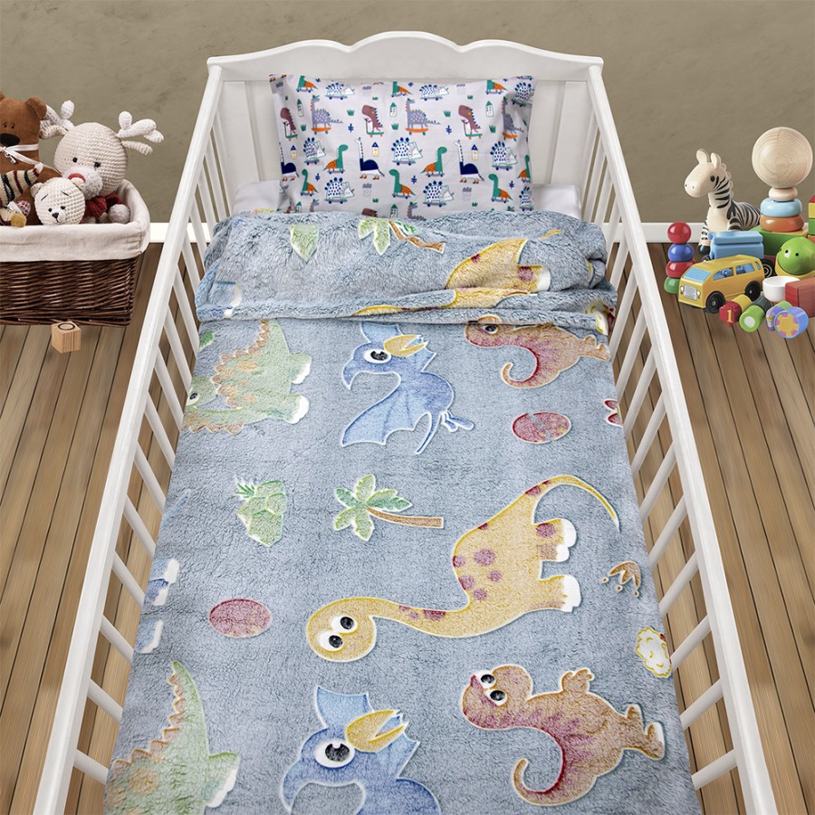 LINO ΚΟΥΒΕΡΤΑ FLEECE ΦΩΣΦΟΡΙΖΕ VOLCANO GREY-CIEL 110X150