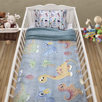 LINO ΚΟΥΒΕΡΤΑ FLEECE SHERPA ΦΩΣΦΟΡΙΖΕ VOLCANO GREY-CIEL 110X150