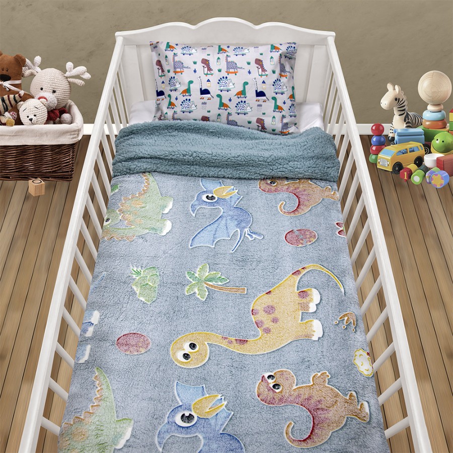 LINO ΚΟΥΒΕΡΤΑ FLEECE SHERPA ΦΩΣΦΟΡΙΖΕ VOLCANO GREY-CIEL 110X150