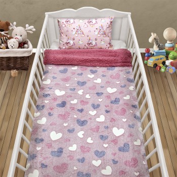 LINO ΚΟΥΒΕΡΤΑ FLEECE SHERPA ΦΩΣΦΟΡΙΖΕ HERZ PINK 110X150