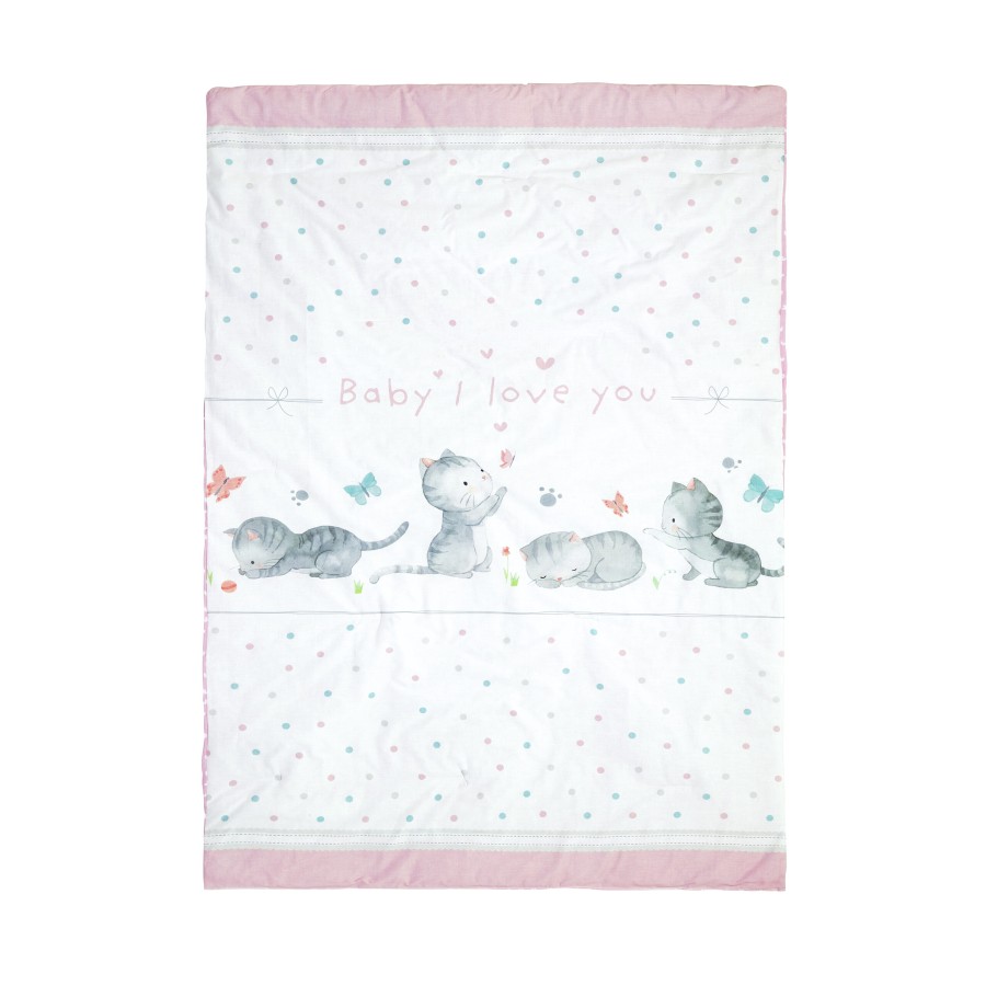 Nima Bebe Κουβερλί Κούνιας - Baby Love Λευκό, Ροζ   100x140