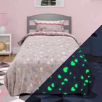 LINO ΚΟΥΒΕΡΤΑ FLEECE ΦΩΣΦΟΡΙΖΕ HERZ PINK 160X220