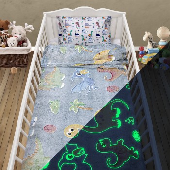 LINO ΚΟΥΒΕΡΤΑ FLEECE ΦΩΣΦΟΡΙΖΕ VOLCANO GREY-CIEL 110X150