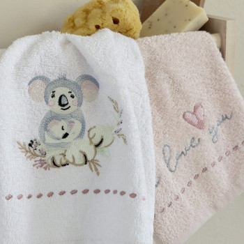 Nima Bebe Σετ Πετσέτες (2 x 30x30) - Koala Love Λευκό, Ροζ