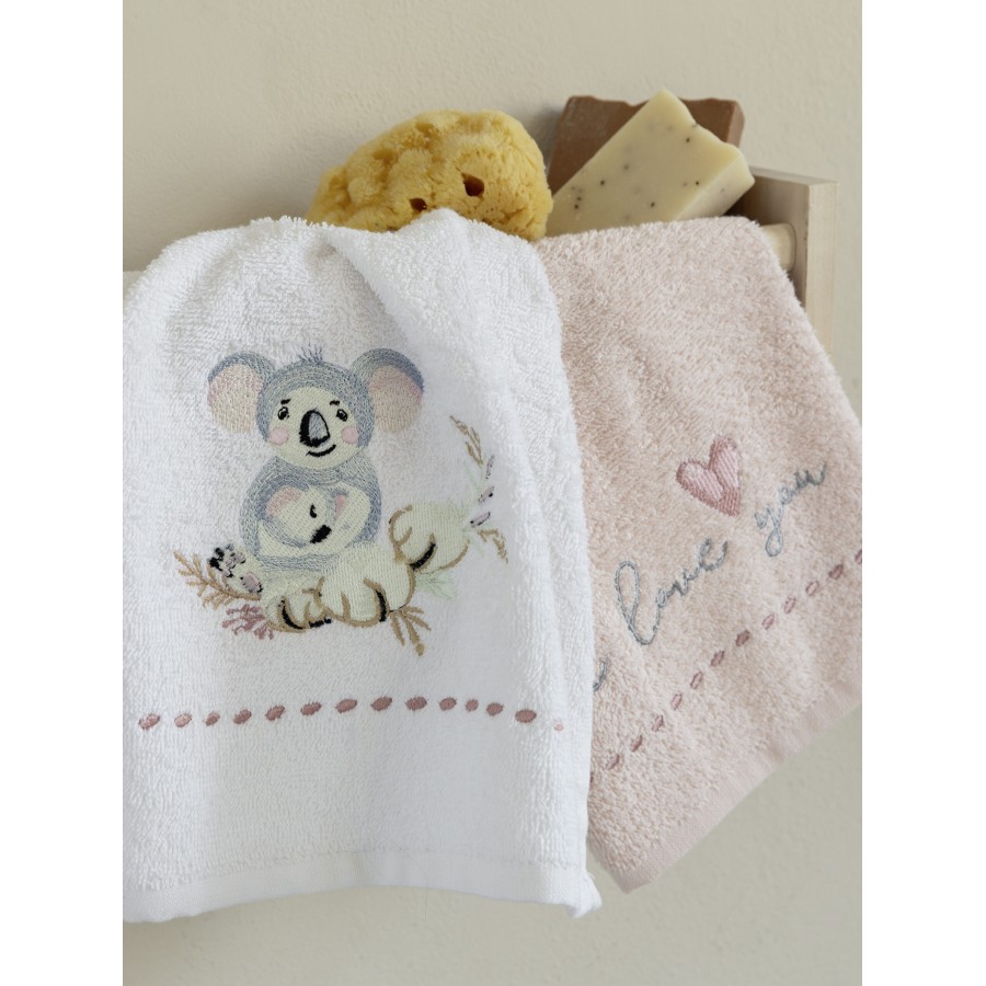 Nima Bebe Σετ Πετσέτες (2 x 30x30) - Koala Love Λευκό, Ροζ