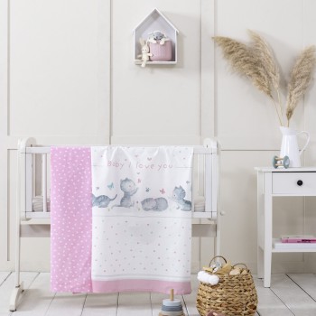 Nima Bebe Σετ Σεντόνια Λίκνου - Baby Love Λευκό, Ροζ   (2 x 70x110)