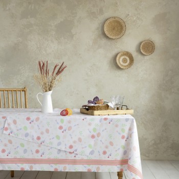 Nima Home Τραπεζομάντηλο 150x190 - Easter Fest Λευκό, Ροζ