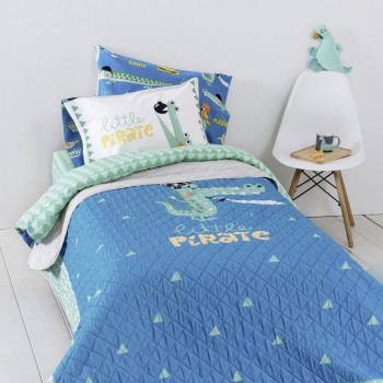 Nima Kids Κουβερλί Μονό 160x220 - Little Pirate Γαλάζιο, Πράσινο   160x220