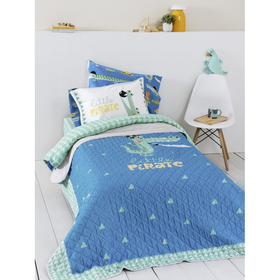 Nima Kids Κουβερλί Μονό 160x220 - Little Pirate Γαλάζιο, Πράσινο   160x220