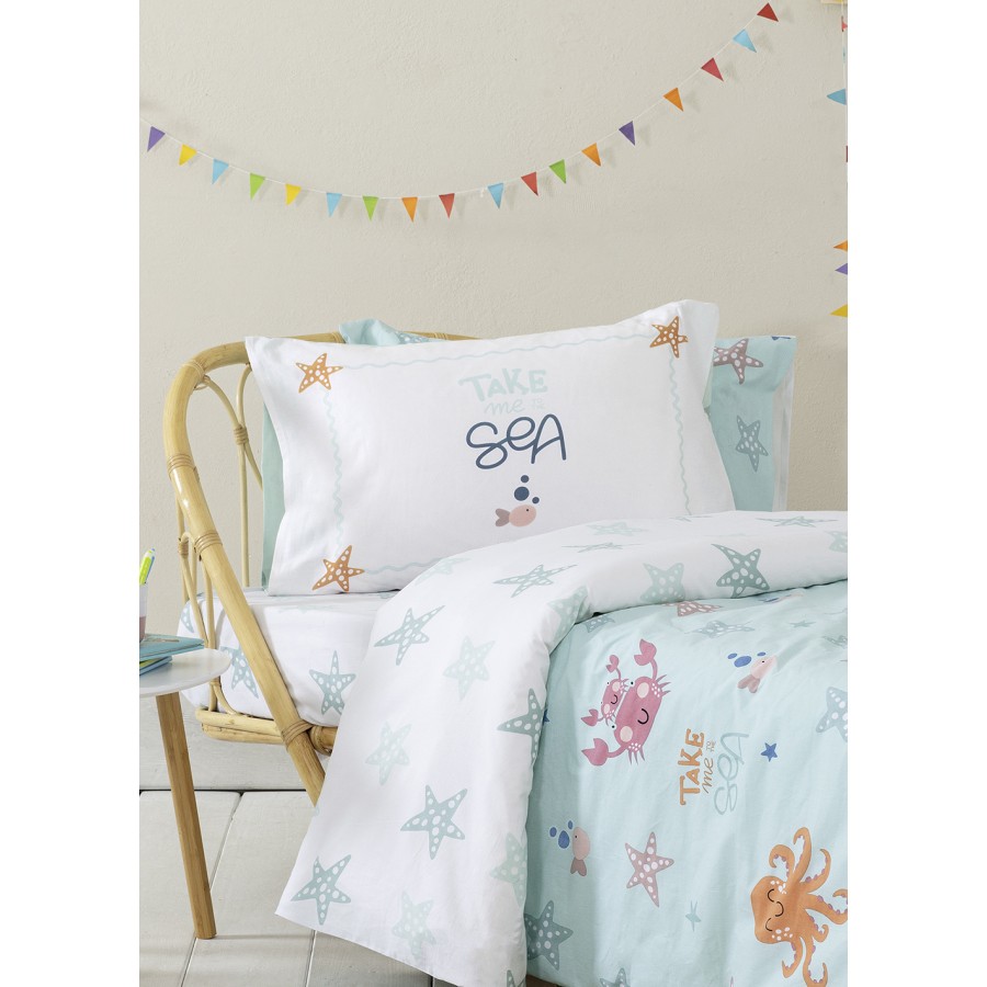 Nima Kids Μαξιλαροθήκες - Take me to the sea Τυρκουάζ, Λευκό