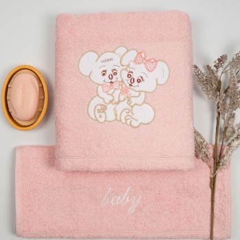 Σετ πετσέτες κεντητές Couple 06 Pink/Pink
