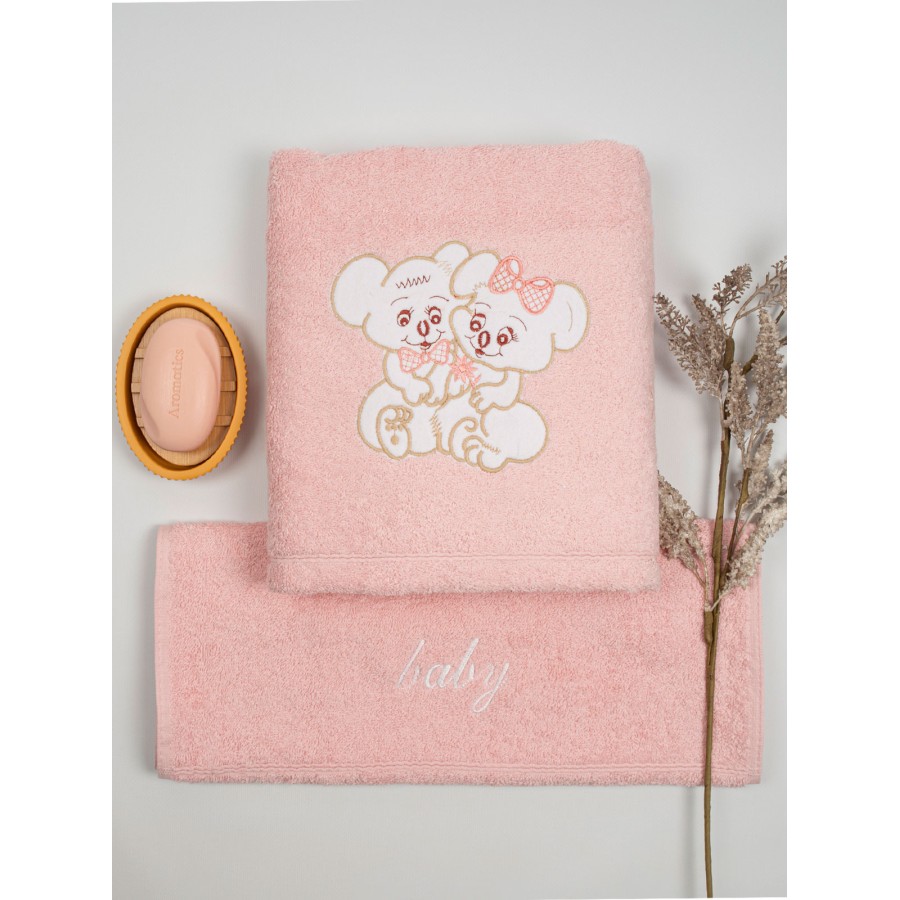 Σετ πετσέτες κεντητές Couple 06 Pink/Pink