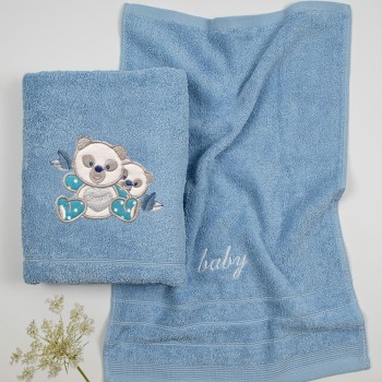 Σετ πετσέτες κεντητές Panda 02 Blue/Blue
