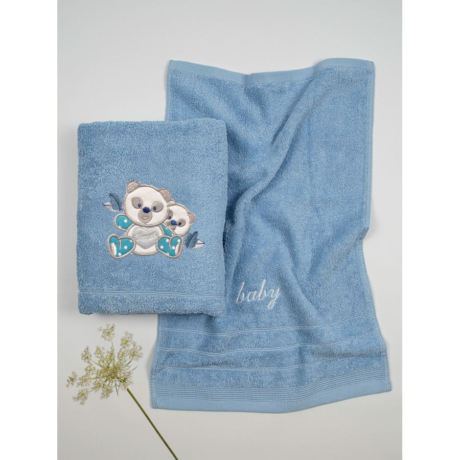 Σετ πετσέτες κεντητές Panda 02 Blue/Blue