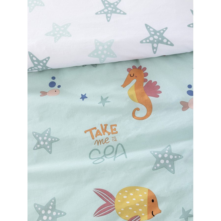 Nima Kids Σετ Σεντόνια Μονά - Take me to the sea Τυρκουάζ, Λευκό   (2 x 170x255   52x72)