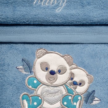 Σετ πετσέτες κεντητές Panda 02 Blue/Blue