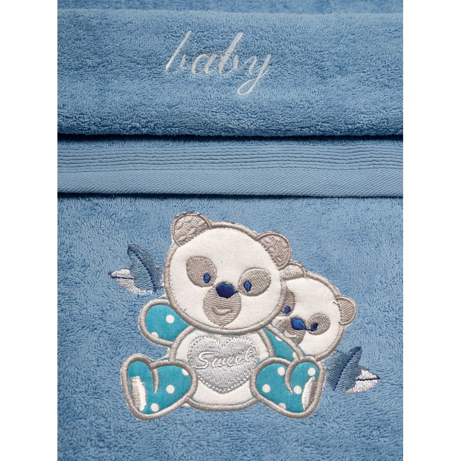 Σετ πετσέτες κεντητές Panda 02 Blue/Blue