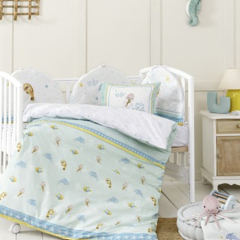 Nima Bebe Σετ Σεντόνια Κούνιας - Sea Love Τυρκουάζ   (2 x 120x170   30x40)