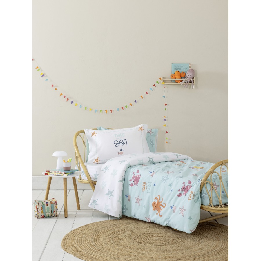 Nima Kids Σετ Σεντόνια Μονά - Take me to the sea Τυρκουάζ, Λευκό   (2 x 170x255   52x72)