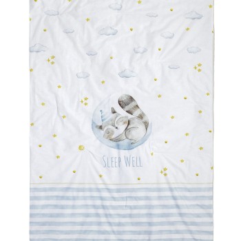 Nima Bebe Κουβερλί Κούνιας - Sleepy Racoon Λευκό, Γαλάζιο   100x140