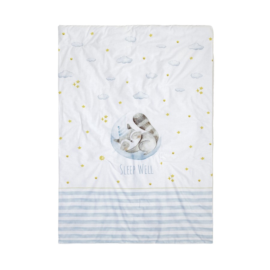 Nima Bebe Κουβερλί Κούνιας - Sleepy Racoon Λευκό, Γαλάζιο   100x140