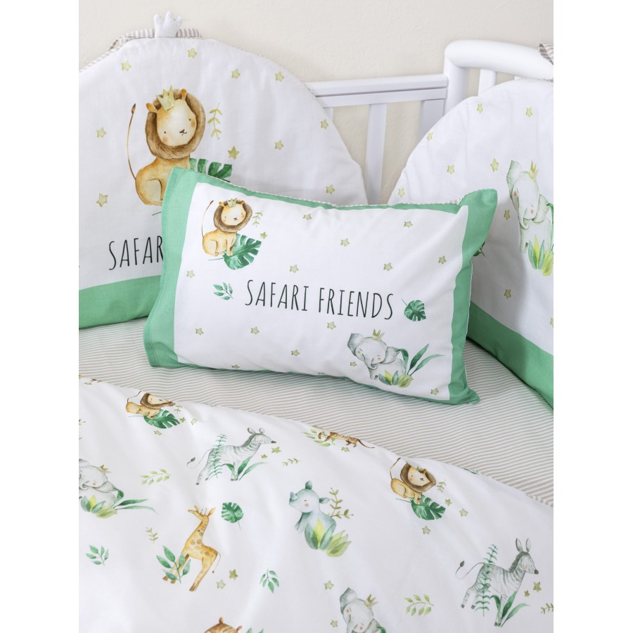 Nima Bebe Κουβερλί Κούνιας - Safari Friends Λευκό, Πράσινο   100x140
